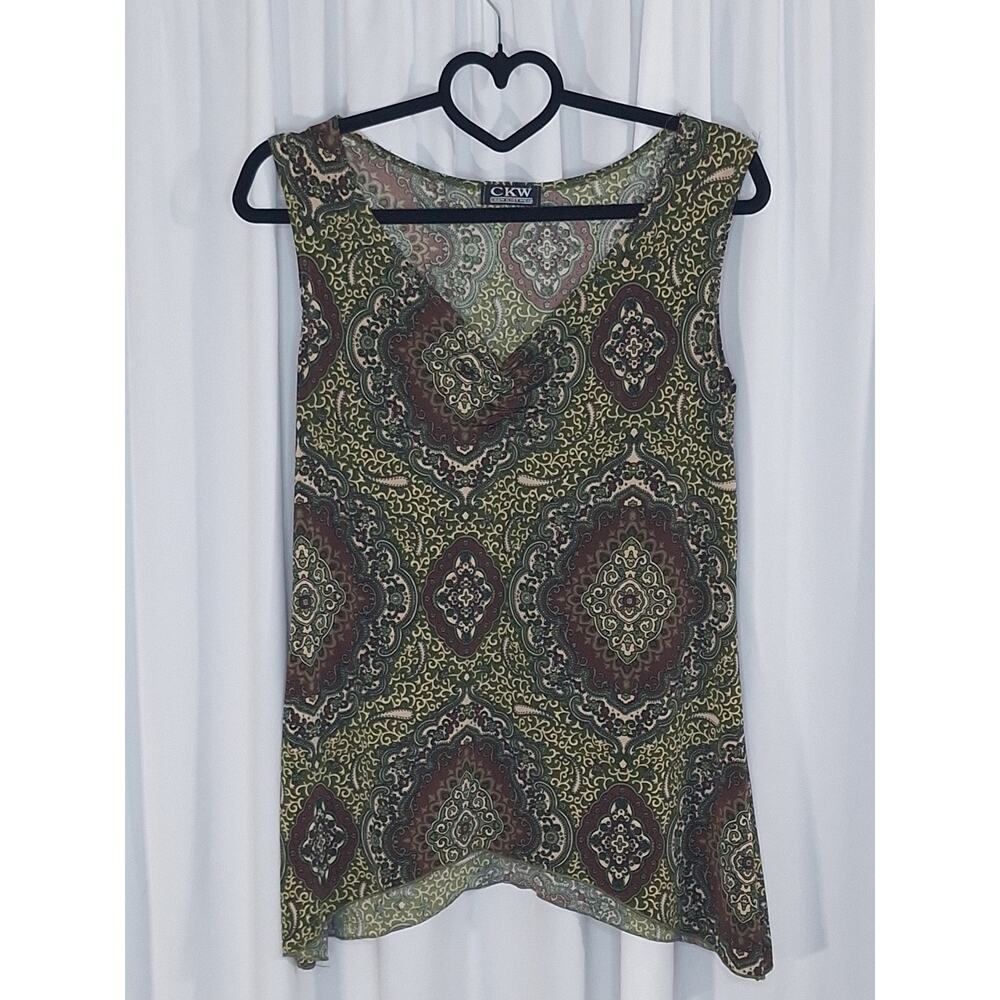 CKW Women's Tank Medium Paisley Boho V Neck Blouse Artsy Flowy Festival Top‎